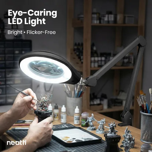 Vista 4 de Neatfi Elite XL HD Bifocales Super LED - Lámpara de aumento con abrazadera, lente de vidrio, 6500K, sin deslumbramiento, atenuación no polar