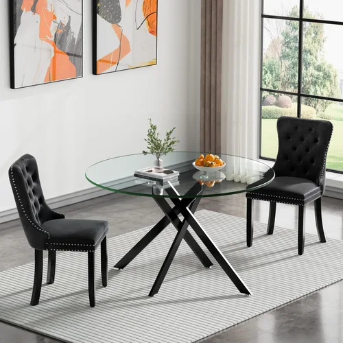 Vista 119 de Juego de mesa de comedor de cristal plateado moderno de 47 pulgadas para 2, juego de mesa de comedor de cocina redonda de 3 piezas con patas