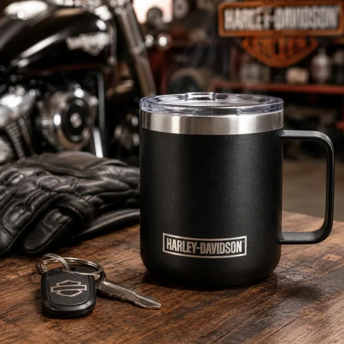 Vista 5 de Harley-Davidson Taza de café de viaje taza de acero inoxidable con protector de barra de tapa