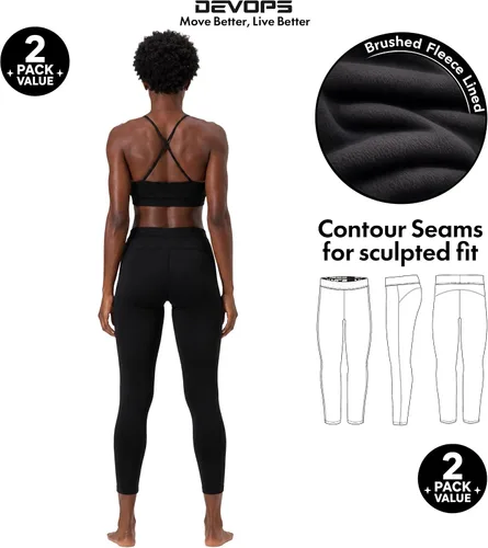 Vista 8 de DEVOPS - Juego de 2 pantalones térmicos interiores para mujer, calzoncillos largos, leggings 1#(línea_2pack) negro/negro