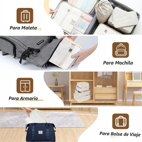 Vista 5 de Juego de 8 cubos de embalaje para maletas, organizadores de equipaje de viaje, accesorios de viaje, organizador de equipaje esencial