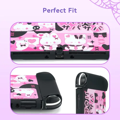 Vista 5 de GeekShare Funda protectora delgada compatible con Nintendo Switch OLED y Joy-Con - Absorción de golpes y arañazos - PinkHolic