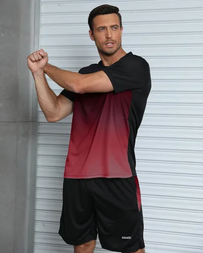 Vista 3 de SIENDIU Conjuntos de entrenamiento para hombre, ropa atlética, camisas, pantalones cortos, paquete de 3 unidades, baloncesto, correr, gimnasio