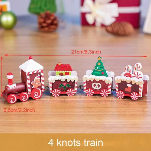 Vista 2 de Happy Trees - Tren de Navidad de madera con muñeco de nieve, mini tren de decoración para fiesta de Navidad, juguetes de adorno de tren de Navidad