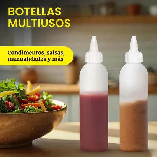 Vista 4 de BRIGHTFROM Botellas exprimibles para condimentos, botella vacía de 6 onzas, a prueba de fugas, ideal para salsa de tomate, mostaza, jarabe, salsas