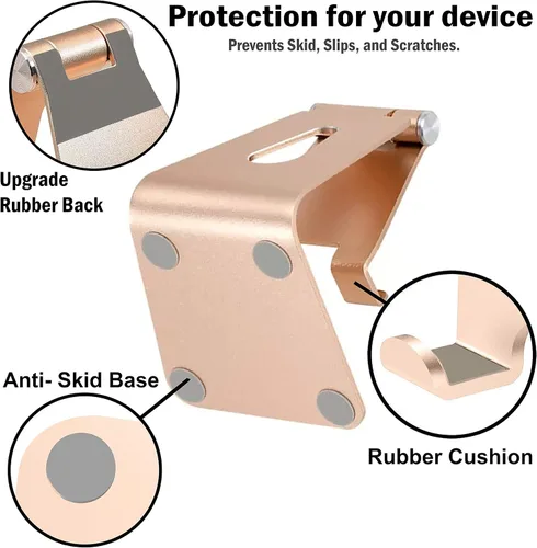 Vista 3 de Soporte ajustable de aluminio multiángulo para teléfono y tableta, base antideslizante, estación de carga para escritorio, cama, cocina, oficina