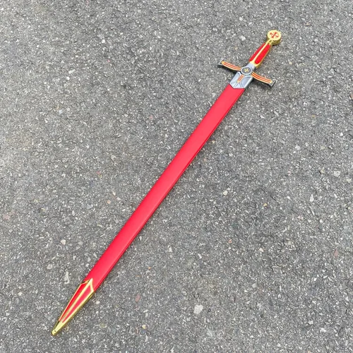 Vista 7 de Medieval Templar Knight Sword – 33-33.3 Inch Black & Red & Gold Crusader Replica for Cosplay, Collection & Display