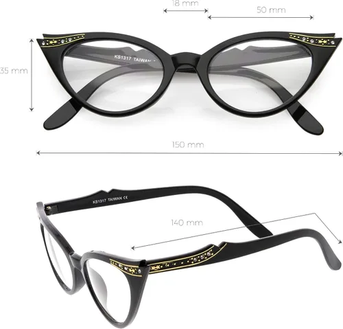 Vista 6 de zeroUV Gafas de ojo de gato con cristales transparentes con diamantes de imitación retro para mujer, 2.008 in