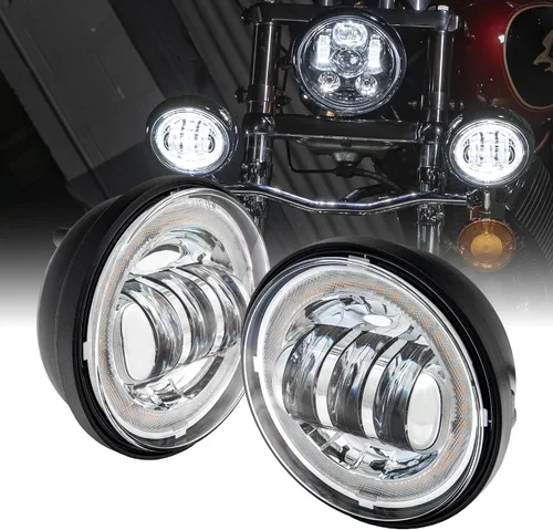 Vista 9 de TRUE MODS 2 piezas de 11.4 cm Osram LED Harley luz antiniebla de paso [acabado negro] luz antiniebla de paso para motocicleta Harley Davidson