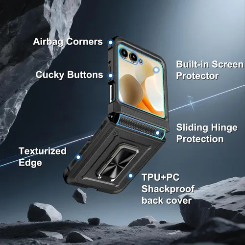 Vista 4 de Funda para Motorola Razr 2024/2025 [no es compatible con Ultra o Plus], con protección de bisagra y protector de pantalla integrado, soporte de 360°