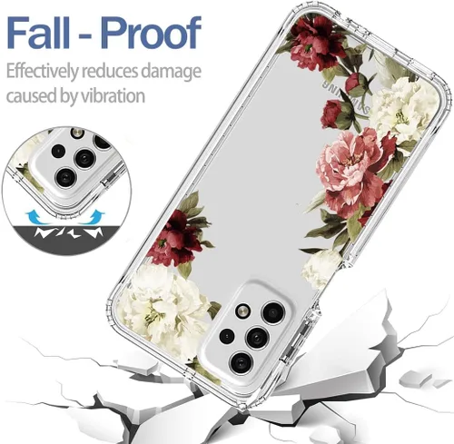 Vista 7 de Funda para Galaxy A23, SM-A235M con protector de pantalla de vidrio templado, bonito patrón floral transparente de cuerpo completo, funda protectora