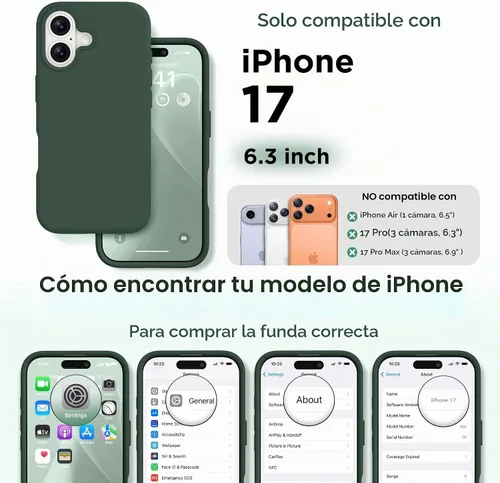 Vista 2 de GolbinBox - Funda magnética para iPhone 17, funda de silicona, color verde Compatible con MagSafe, protector de pantalla + protector de lente