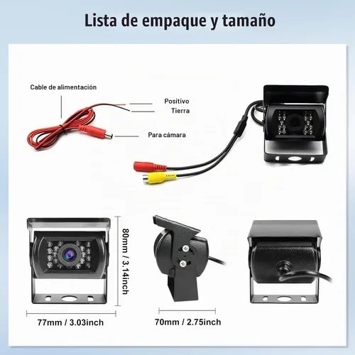 Vista 6 de Camecho Cámara de respaldo para camión, resistente, 18 LED IR visión nocturna, impermeable, cámara de visión trasera para vehículo, cámara