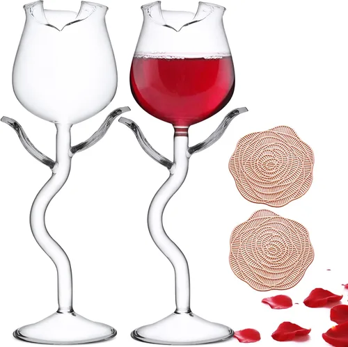 Vista 7 de Juego de 2 copas de vino rosa creativas copas de champán copas de vino tinto con clase, regalos ideales para inauguración de la casa, boda Rosado2