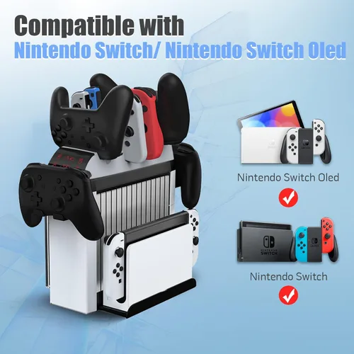 Vista 6 de Soporte organizador de juegos Switch y base de carga para Nintendo Switch & Switch OLED Joy-ConsPro Controller - Kit de accesorios de soporte