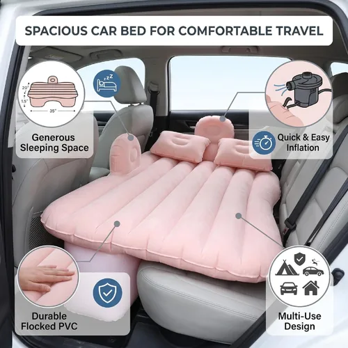 Vista 3 de Car Air Mattress 135x85cm PVC Flocked Inflatable Bed (Beige)