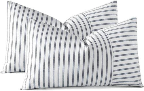 Vista 13 de OTOSTAR Paquete de 2 fundas de almohada a rayas con retazos de estilo campestre, fundas de cojín modernas para decoración del hogar, fundas