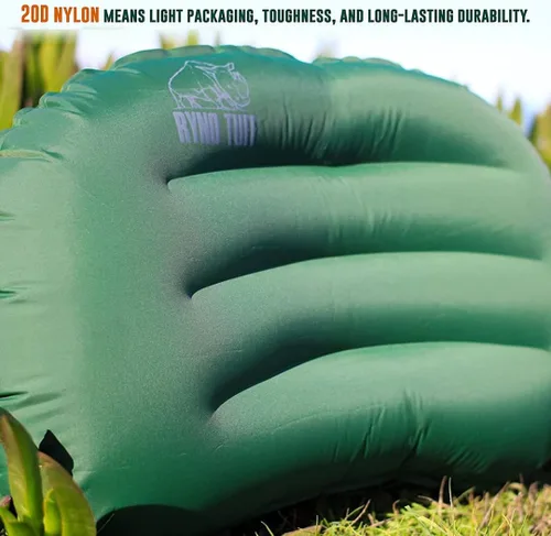 Vista 3 de Ryno Tuff Almohada inflable de nailon para acampar al aire libre para soporte lumbar del cuello, almohada inflable ligera aislada de viaje