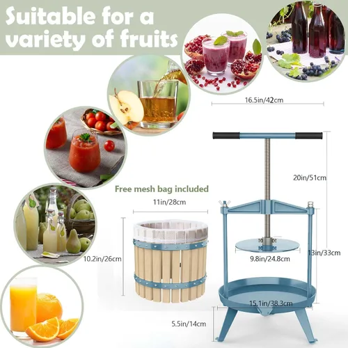 Vista 2 de SQUEEZE master Prensa de sidra de vino de frutas, cesta de madera maciza, barra de mango de 3.17 galones/12L-T, más estable, exprimidor tradicional