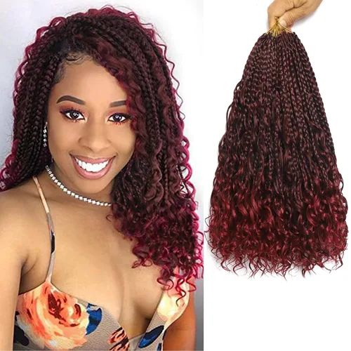 Vista 33 de Flagship 9 Paquetes Goddess Box Braids Cabello de Ganchillo para Mujeres Negras - 10 Pulgadas Pre-enrollado con Puntas Rizadas, Estilo Bohemio 1b