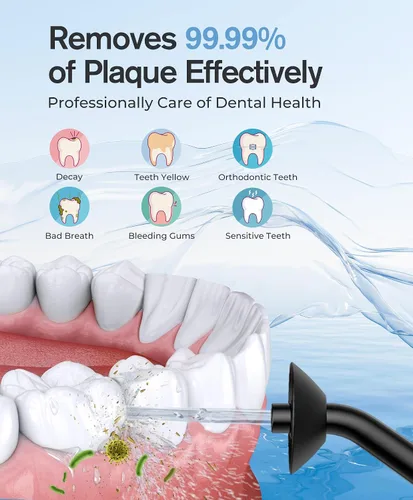 Vista 2 de Demita Irrigador dental inalámbrico para dientes, 10.1 fl oz, 3 modos, 5 puntas de chorro, púa eléctrica portátil para adultos, kit de limpieza