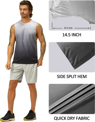 Vista 4 de EZRUN Camiseta sin mangas para hombre, para natación, playa, secado rápido, gimnasio, entrenamiento, camiseta muscular, tallas grandes y altas