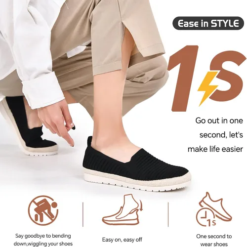 Vista 2 de Women Casual Slip on Walking Shoes Comfortable Knitted Hands Free Slip ins Sneakers with Arch Support Fashion Work Nurse Tennis Shoes