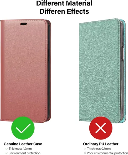 Vista 2 de Utook Funda compatible con iPhone 14 Pro, funda magnética de cuero genuino con tapa para teléfono celular con tarjeta de crédito, bloqueo RFID, a