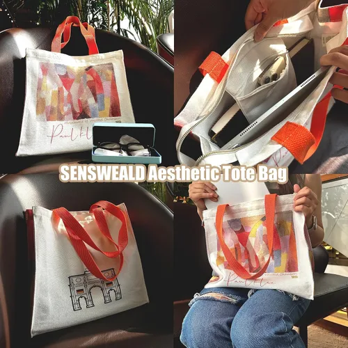 Vista 6 de Bolsa de lona para mujer con cremallera, bolsa de lona duradera y portátil reutilizable, bolsa de mano estética