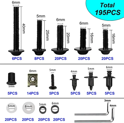 Vista 3 de Kit de pernos de carenado de motocicleta, 195 piezas, tornillos de sujeción, versión mejorada para CBR 600RR 1000RR 650F Suzuki GSXR600 750 1000