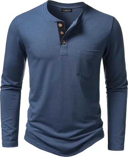 Vista 20 de LucMatton - Camiseta Henley para hombre, ligera, casual, elástica, ajuste entallado, manga larga, con bolsillo Verde militar