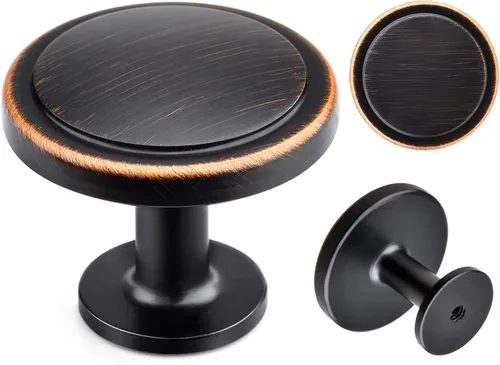 Vista 12 de WEAVERBIRD Paquete de 2 pomos redondos negros para gabinete, pomos modernos de aleación de zinc de 1-1/4 pulgadas para armarios de cocina, puertas