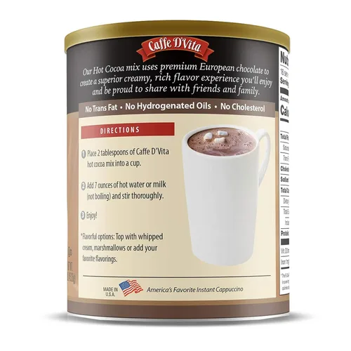 Vista 6 de Caffe D'Vita Mezcla de cacao caliente - Mezcla de chocolate caliente, sin gluten, baja en grasa, sin colesterol, sin aceites hidrogenados, sin