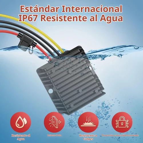 Vista 5 de Convertidor de 24 voltios a 12 voltios reductor con fusible impermeable y bloque de terminales de cable, transformador de 24 V a 12 V 10 A 120 W