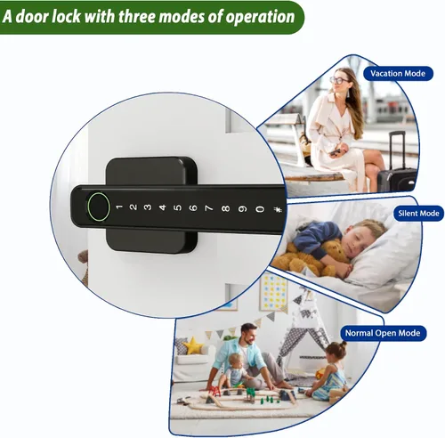 Vista 4 de Cerradura de puerta inteligente, perilla de puerta de huellas dactilares, perilla digital 5 en 1, aplicación/código de teclado/tarjetas IC/huellas