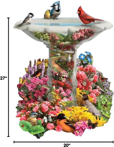 Vista 10 de Bits and Pieces Rompecabezas de 750 piezas para adultos – Baño para pájaros de jardín, fuente de pájaros ocupados – por el artista Alan Giana