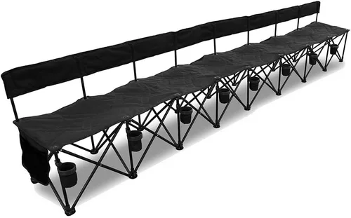 Vista 5 de GoTEAM! Banco de equipo plegable portátil de 4 asientos con portavasos, bancos de fútbol para equipo, silla plegable de fútbol de línea lateral
