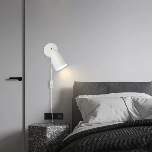 Vista 5 de Juego de 2 apliques de pared blancos con acabado giratorio de simplicidad para dormitorio, sala de estar, enchufe o cable duro E-Blanco-2 Pack
