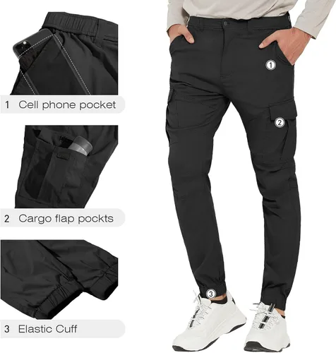 Vista 4 de PULI Pantalones de viaje ligeros para hombre, elásticos, elásticos, impermeables, de secado rápido, con bolsillos