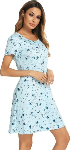 Vista 4 de Camisón de manga corta para mujer, con cuello redondo, con volantes, cómodo camisón