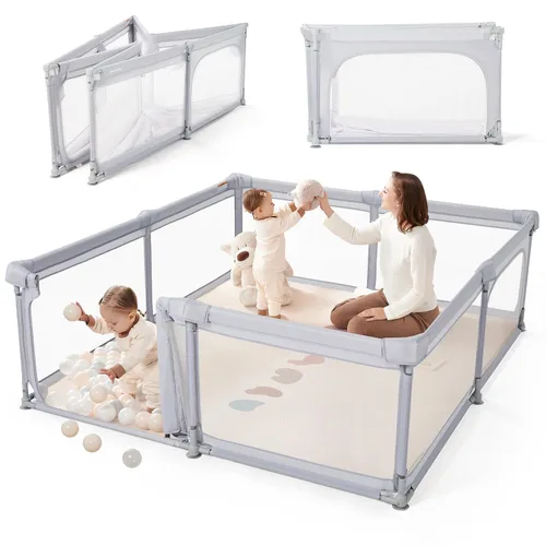 Vista 8 de Sweeby Corralito para bebés, 47 x 47 pulgadas, corralitos plegables para bebés y niños pequeños, corralito extra grande con puerta de juego