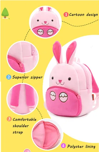 Vista 5 de Ladyzone Mochila para niños pequeños, mochila de animales del zoológico, bonita bolsa de felpa de dibujos animados de 10 pulgadas, bolsa de libro