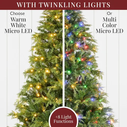 Vista 5 de Best Choice Products - Árbol de Navidad artificial preiluminado de cedro y ciprés, de 6 pies, con luces parpadeantes, decoración festiva iluminada