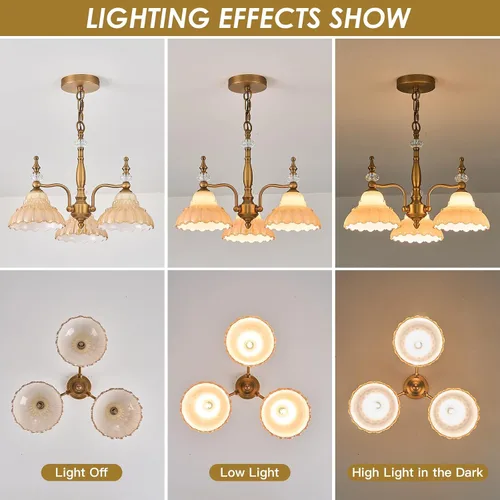 Vista 4 de HDDFL Candelabro de 3 luces, lámpara moderna colgante para comedor, entrada, sala de estar, dormitorio, cocina, marrón y latón