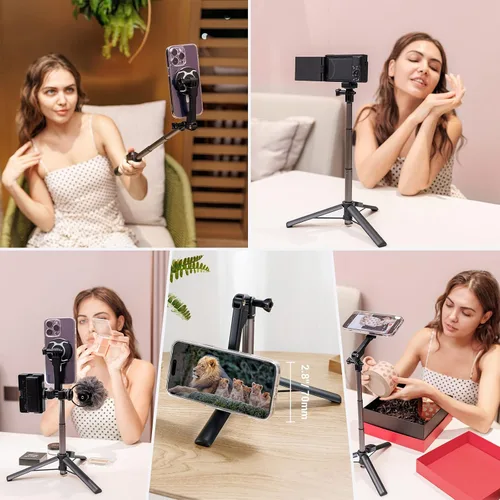 Vista 5 de Trípode magnético para selfie stick con control remoto, soporte magnético para iPhone 17 16 15 14 13 12 Pro Max Mini, trípode de teléfono