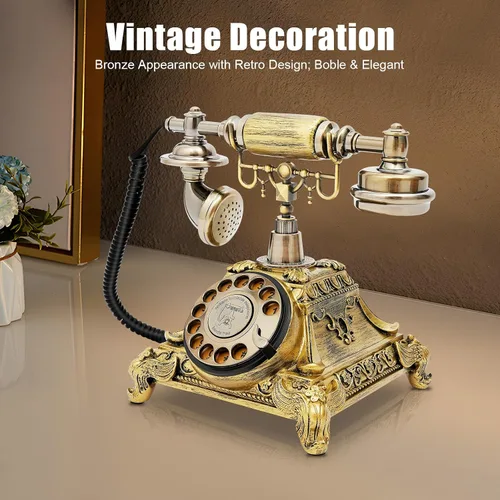 Vista 3 de DNYSYSJ Teléfono de esfera giratoria retro de resina de imitación de cobre Teléfono vintage Teléfono antiguo Teléfono fijo antiguo Teléfono
