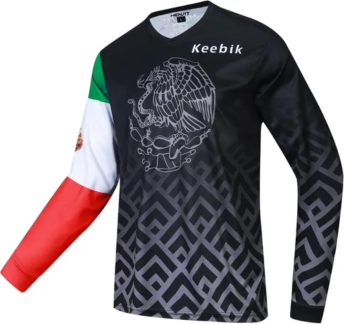 Vista 2 de Keebik Camiseta de ciclismo para hombre, camiseta de MTB de manga larga, México Mountain Bike Motocicleta, Carreras, Ropa
