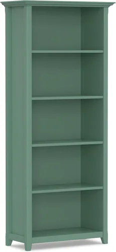 Vista 17 de SIMPLIHOME Amherst - Librero de 70 pulgadas de alto con 5 estantes de madera maciza en color marrón rústico, almacenamiento transicional para sala