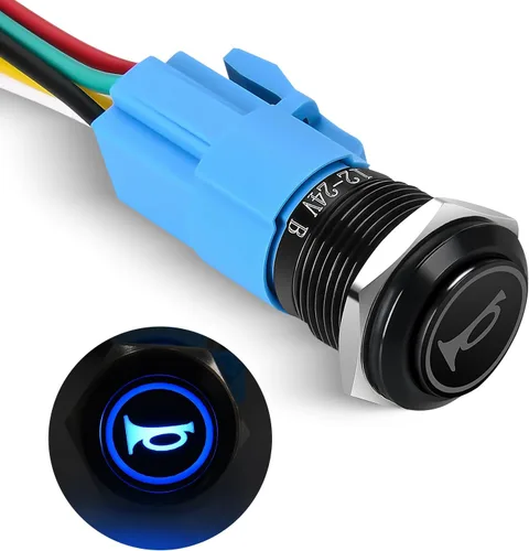 Vista 19 de Nilight Interruptor de botón de 0.472 in, 5 unidades con arnés precableado de acero inoxidable de 12 V 24 V, bloqueo automático, interruptores 5