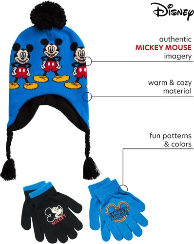 Vista 2 de Disney Conjunto de sombrero de invierno de Mickey Mouse y 2 pares de guantes o guantes edad 2-7